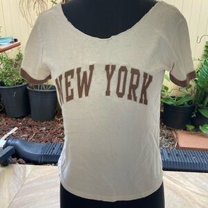Women's $10 Cream and Brown Graphic NY Tee